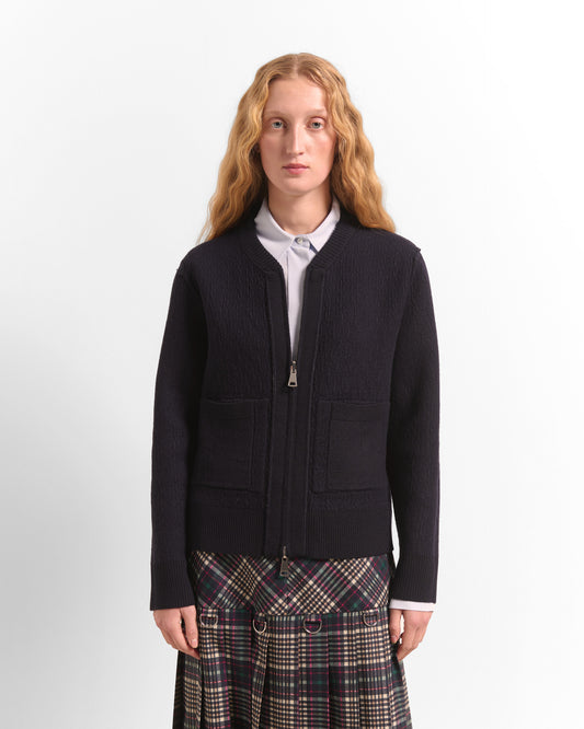 Beatrice B Dark Blue Reversible Wool Cardigan