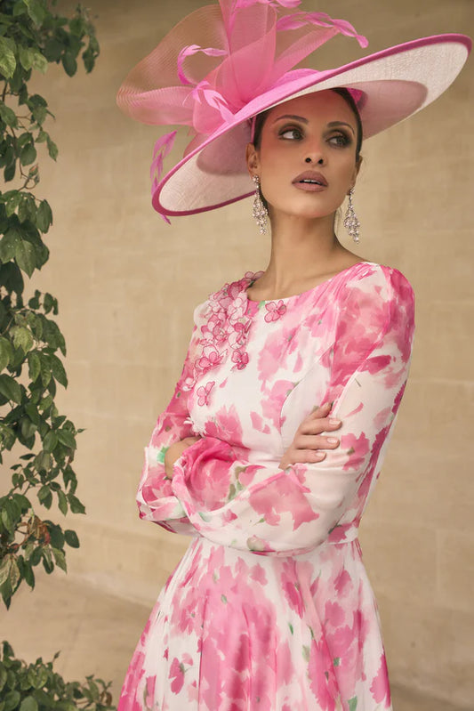 Veni Infantino Cherry Pink PrintAnkle-Length Chiffon Dress