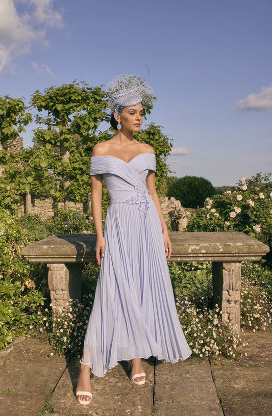Veni Infantino Powder Blue Off-Shoulder A-Line Chiffon Dress