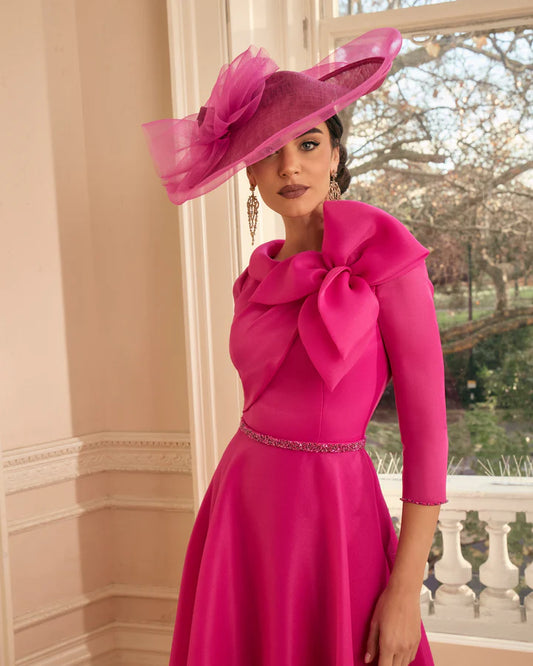 Veni Infantino Party Pink Tea-Length Dress with Bow Detail 992817