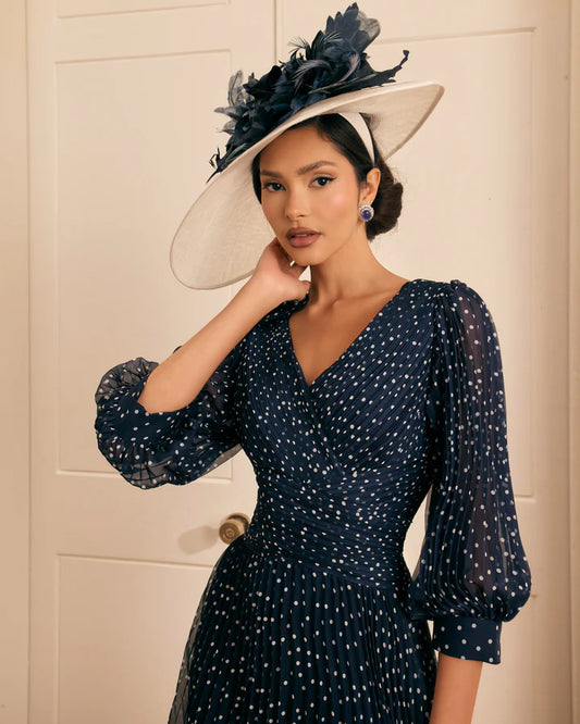 Veni Infantino Navy/Ivory Polka Dot A-Line Midi Dress