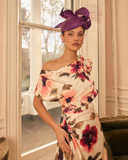 Veni Infantino Floral Print Off Shoulder Midi Dress