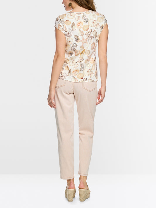 Marc Cain Off-White Shell Print Cap Sleeve T-Shirt