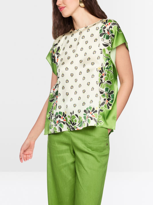 Marc Cain Ecru Blouse-Style Top with Hibiscus Print AC55.24 J56