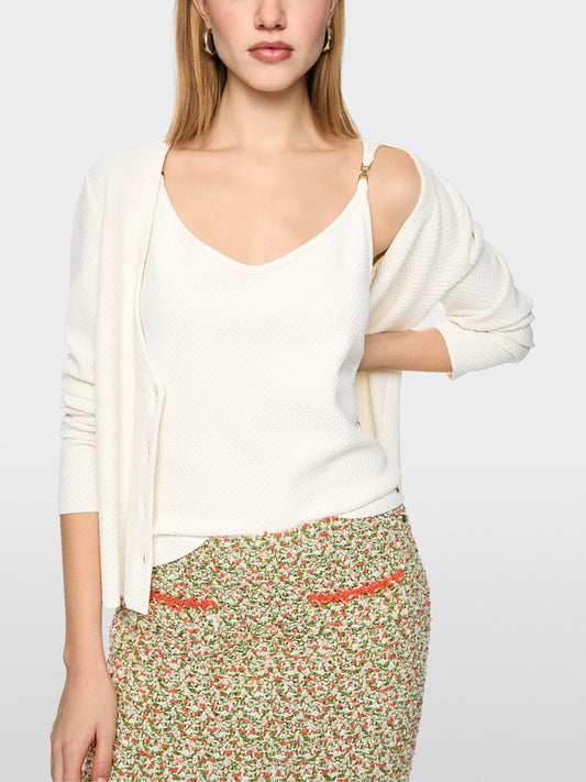 Marc Cain Ecru Fine Textured Sleeveless V Neck Top