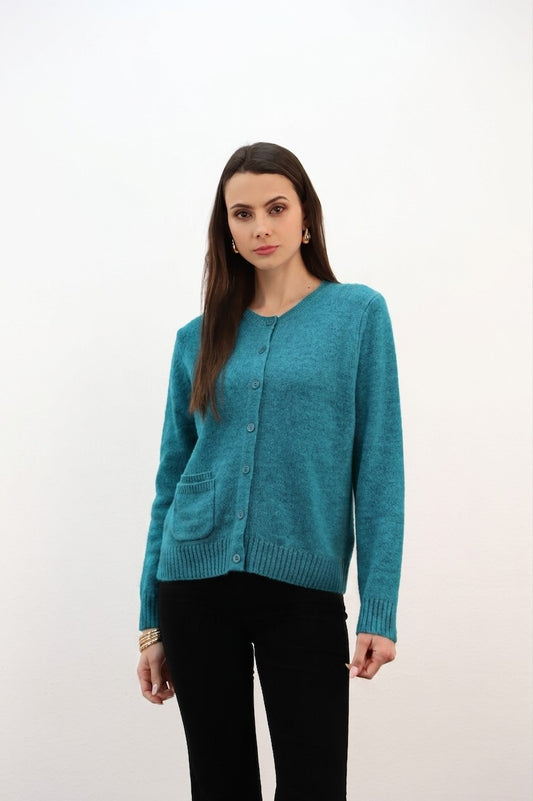 Estheme Cashmere Sapphire Cashmere Cardigan Front Patch Pocket