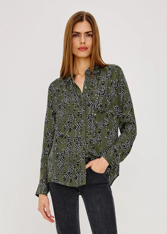 Rails Olive Jaguar Print Long Sleeve Blouse ALYSSA
