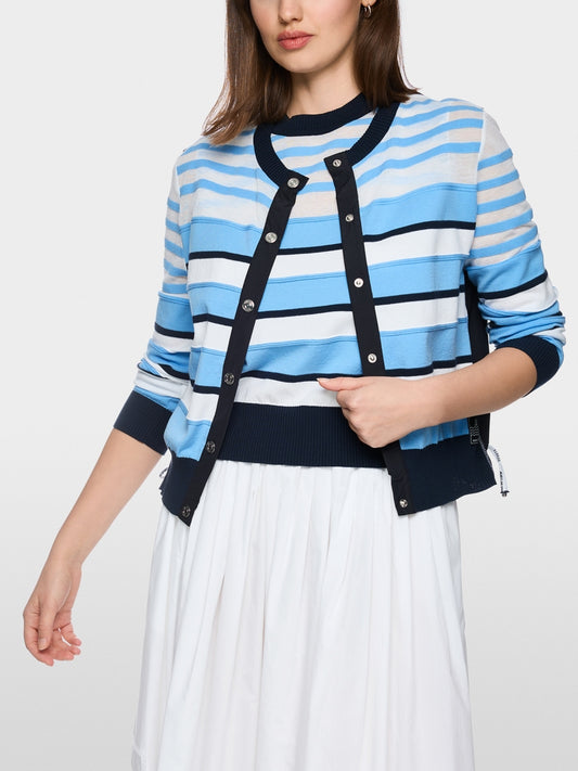 Marc Cain Sports Blue Nautical Striped Round Neck Cardigan