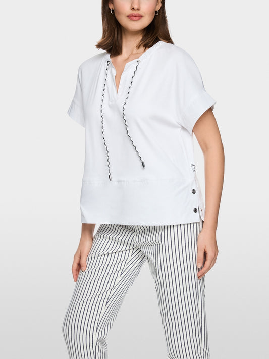 Marc Cain Sports White Short Sleeved Drawstring Cord Neckline T-Shirt