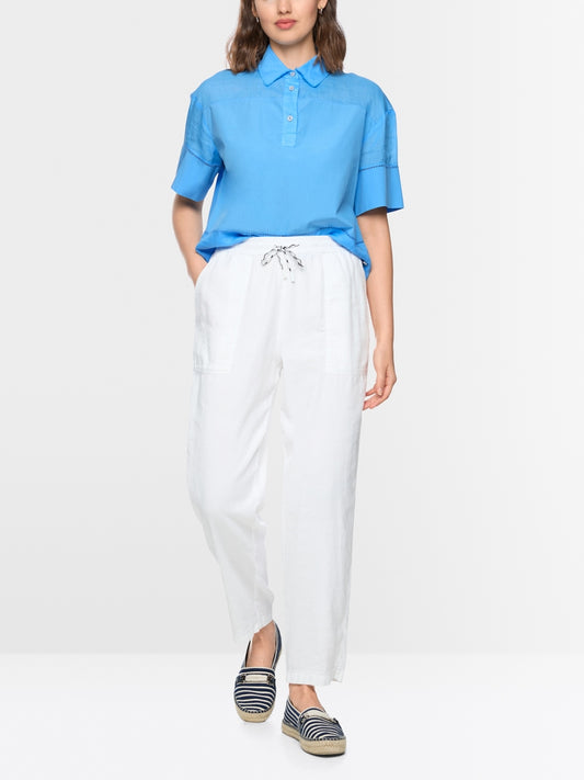 Marc Cain Sport Ranchi White Relaxed Fit Cotton Linen Blend Trousers