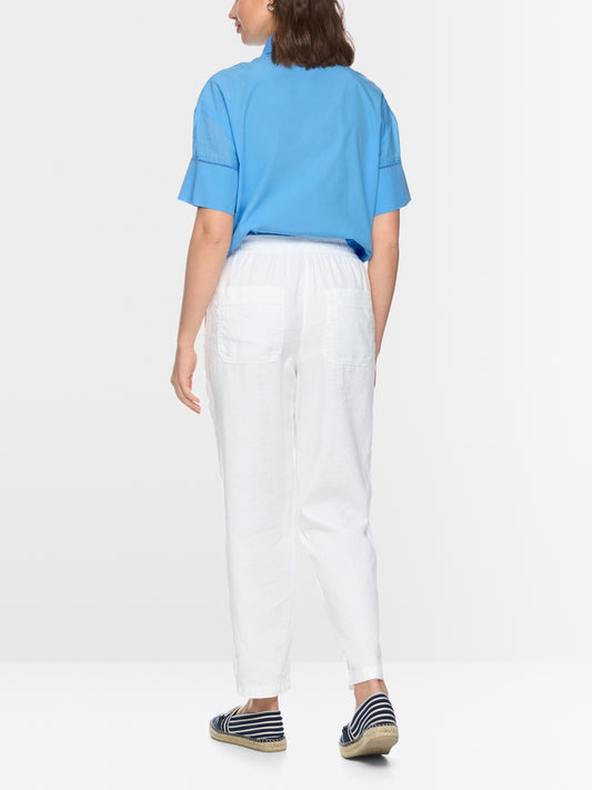 Marc Cain Sport Ranchi White Relaxed Fit Cotton Linen Blend Trousers