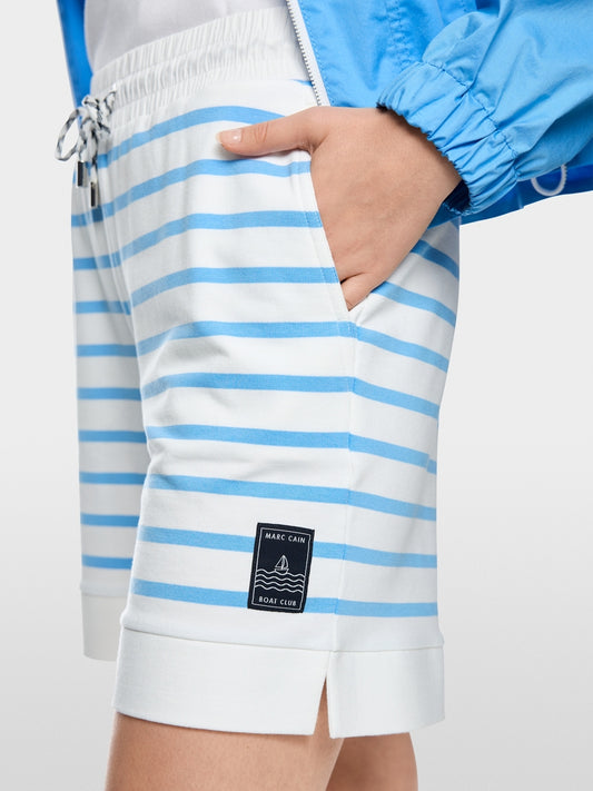 Marc Cain Sports Light Blue & White Stripe Loose Cut Jersey Shorts AS83.05 J74