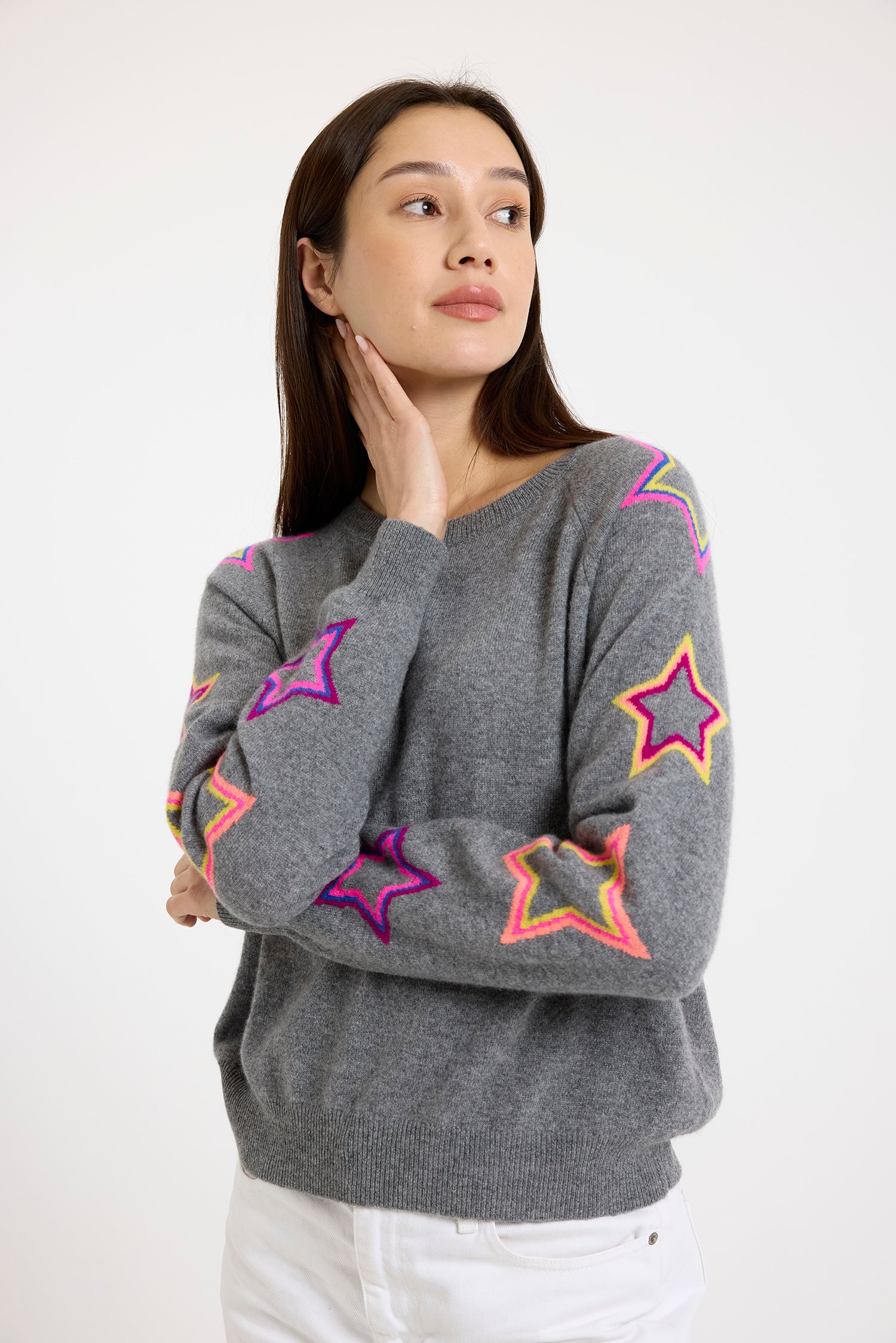 Brodie grey pop star sleeve sweater B019 - Jane Young