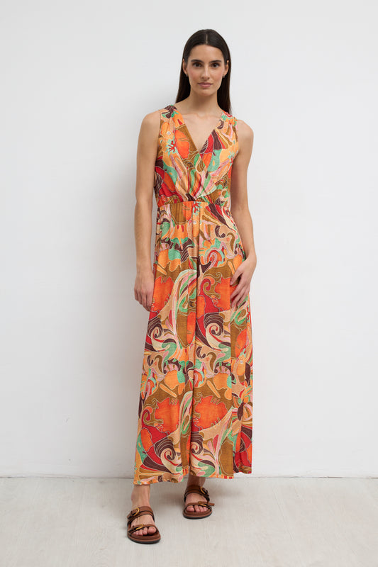 Tinta & Bariloche Orange Print Sleeveless Maxi Dress Alcaraz