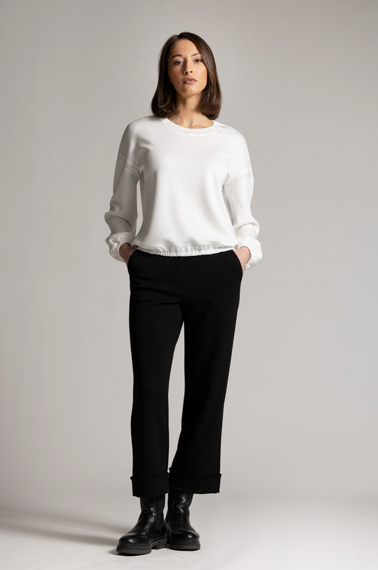 Sani Blu Black Jersey Trousers Straight Leg with Turn-Up Hem