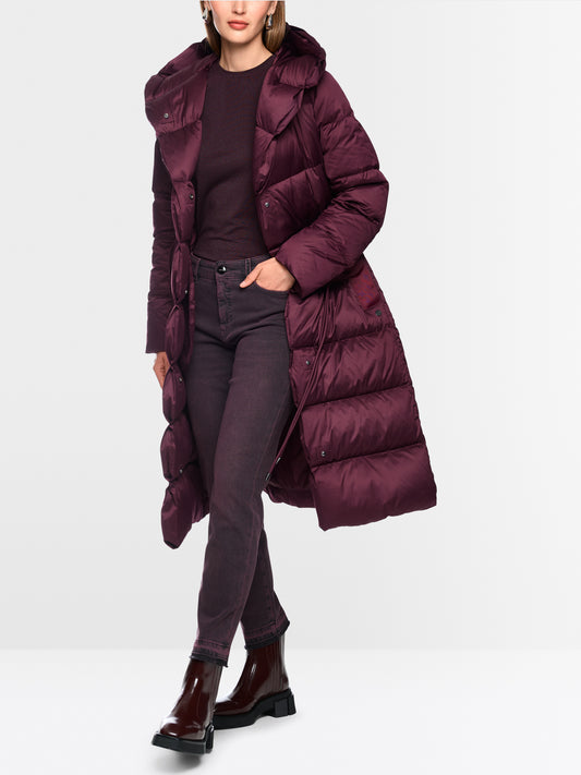 Marc Cain Wine Long Down Coat with Hood