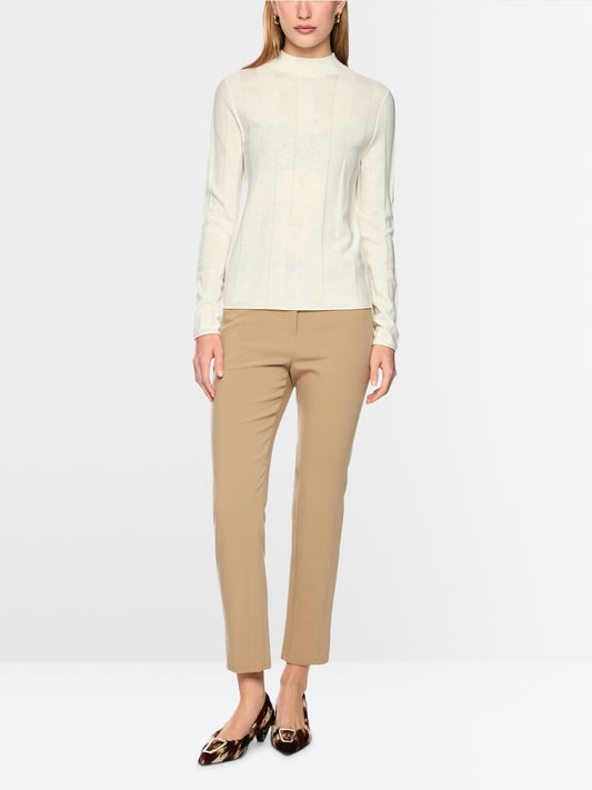 Marc Cain Off-White Slim-fit Sweater with Stand-Up Collar