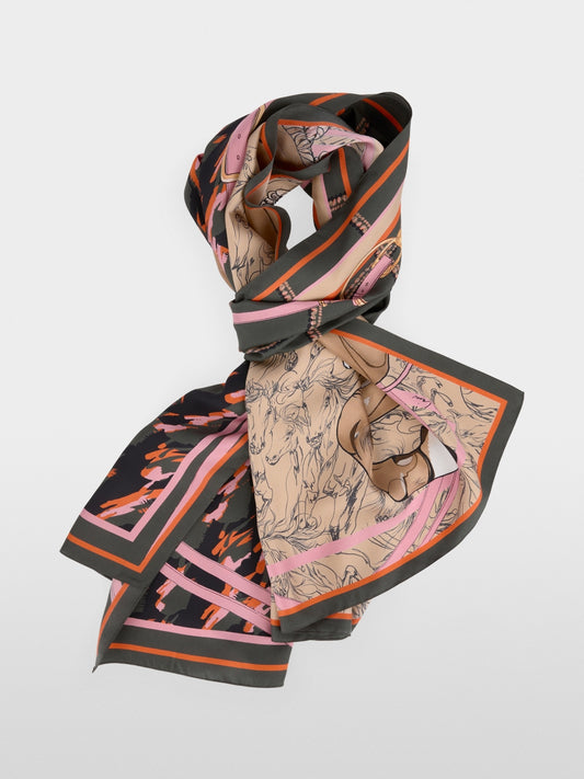 Marc Cain Forest Silk scarf with Horse Print