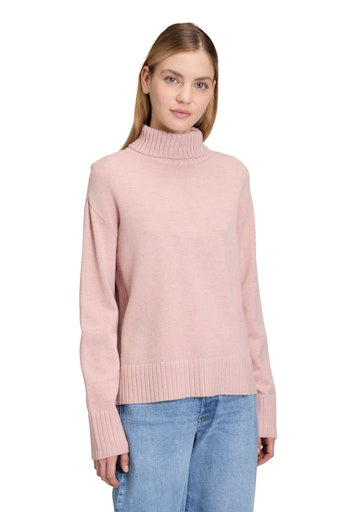 Betty Barclay Ribbed Polo Neck Sweater in Mauve Melange Texture 5211 8026