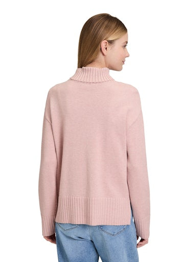 Betty Barclay Ribbed Polo Neck Sweater in Mauve Melange Texture 5211 8026