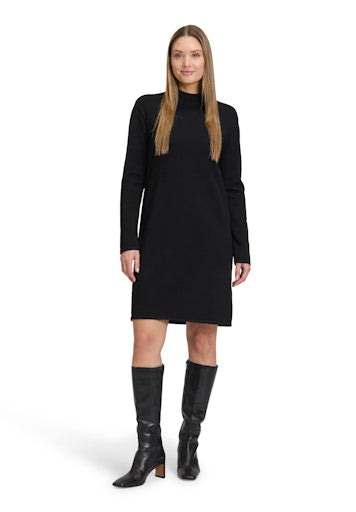 Betty Barclay Black Knit Dress with Long Sleeve, Stand-Up Collar, Knee Length 1786 2907