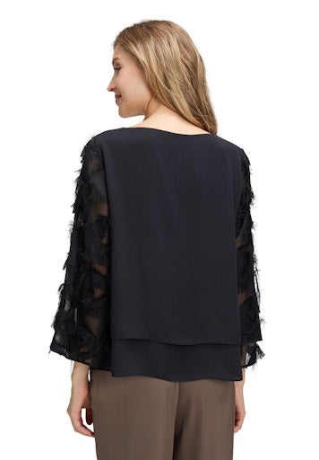 Betty Barclay Black Top – Bateau Neck with Feathering Detail along 3/4 Sleeve 8944 2723