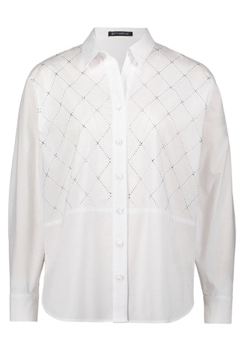 Betty Barclay White Shirt with Rhinestone Detail Casual Fit Button-Down, Long Sleeve 80159555
