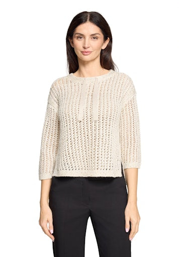 Betty Barclay Gold Open-Knit Sweater with 3/4 Dropped Sleeves and Neck Tie-Up 53981723
