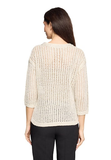 Betty Barclay Gold Open-Knit Sweater with 3/4 Dropped Sleeves and Neck Tie-Up 53981723