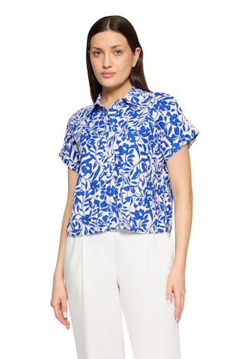 Betty Barclay Blue & White Floral Linen Blend Oversized Blouse