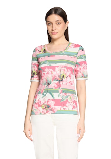 Betty Barclay Rose Floral Print T-Shirt with Mid Sleeve and Round Neck