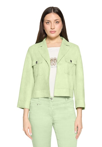 Betty Barclay Green Cropped faux suede Jacket with 3/4 Sleeve