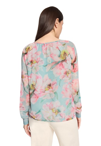 Betty Barclay Mint Floral Blouse Loose Fit with Long Sleeves and Round Neck