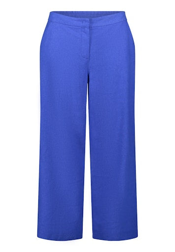 Betty Barclay Blue Linen Blend Cropped Trousers High Waist 3/4 Length