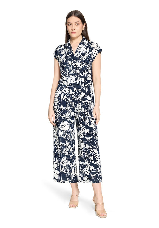 Betty Barclay Blue & White Floral Jumpsuit – 7/8 Length