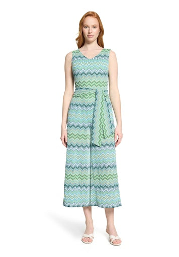 Betty Barclay Blue & Green Graphic Jumpsuit – Sleeveless, V-Neck, 7/8 Length