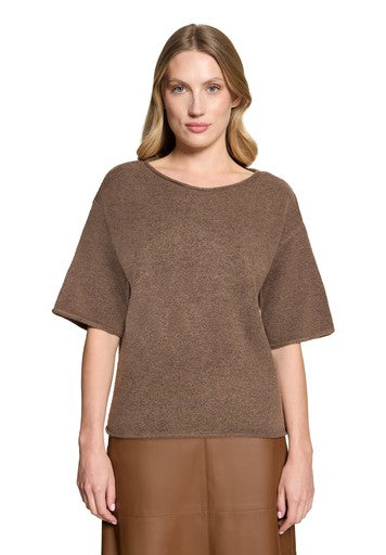 Betty Barclay Coffee Knit Sweater Short Sleeve Round Neck Relaxed Fit
