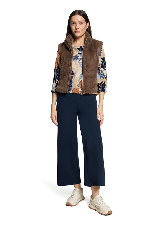 Betty Barclay Coffee Faux Fur Gilet with Stand-Up Collar