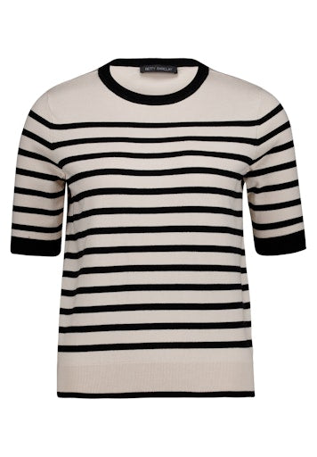 Betty Barclay Black & Beige Stripe Short Sleeve Knit Sweater