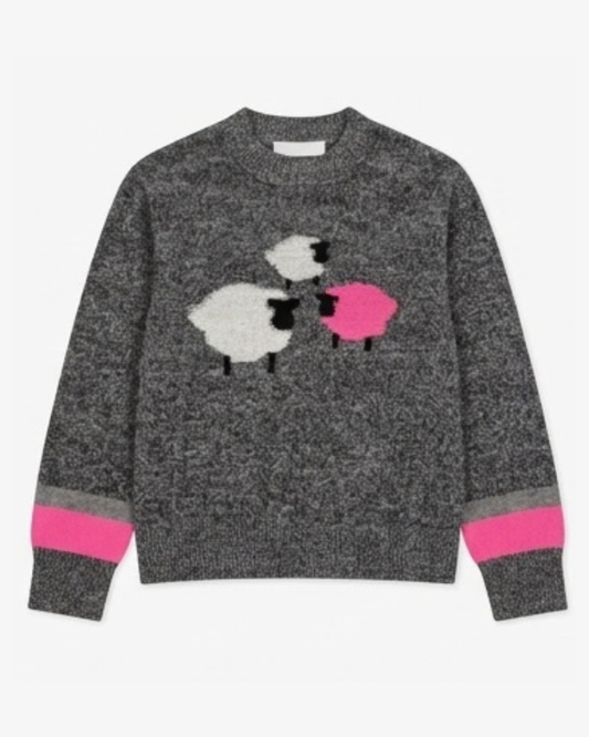 Brodie White & Black Cashmere Sheep Sweater – Herdwick Sheep Crew Neck Knit