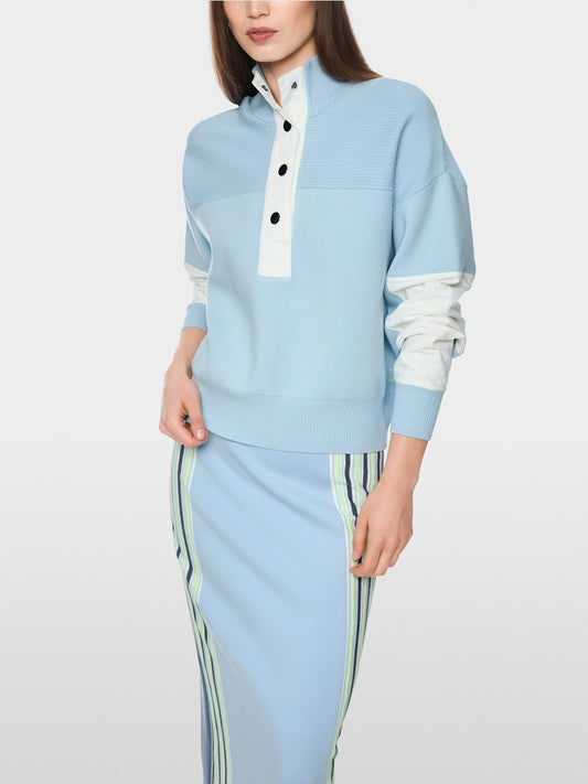 Marc Cain Sports Blue Oversized Sweater with Stan-Up Collar