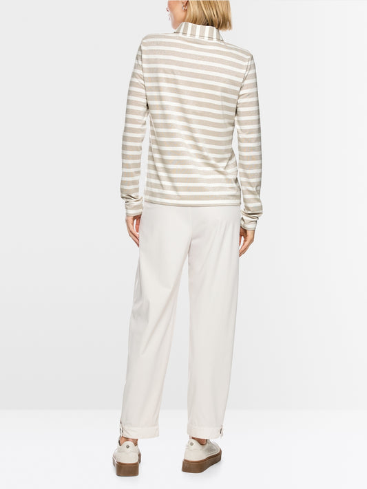 Marc Cain Sports Champagne Long Sleeve Polo Shirt with Lurex Stripe