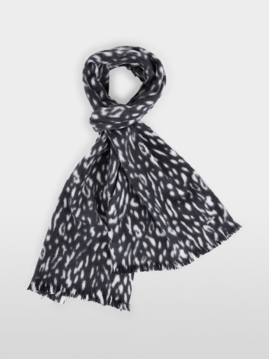 Marc Cain Sports Black & White Leopard Print Wool Scarf