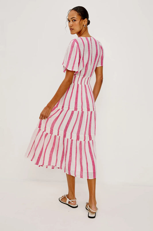 Rails Delphine Pink Stripe Linen Blend Midi Length Dress Cannes