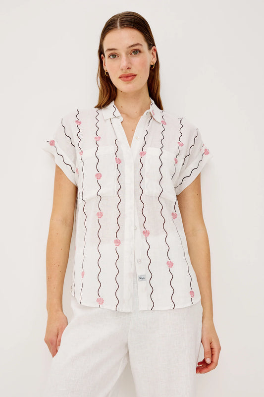 Rails Ivory Wavy Stripe with Seashells Short Sleeve Shirt CITO