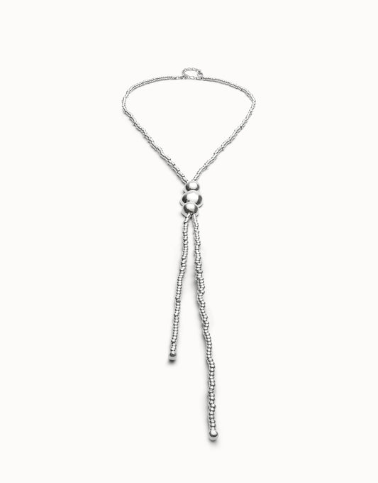 Uno de 50 Silver Long Bead Necklace with Three Large Central Beads COL2010
