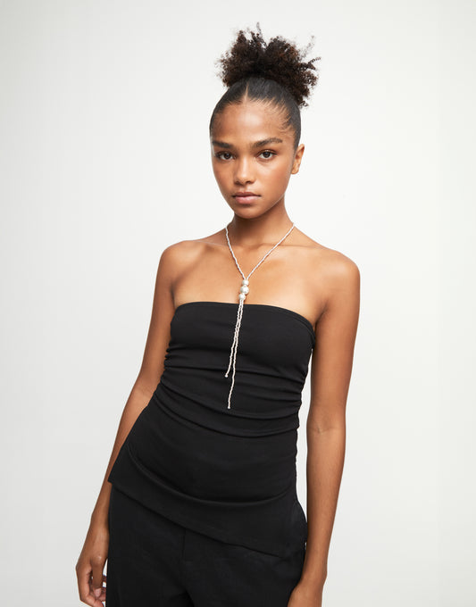 Uno de 50 Silver Long Bead Necklace with Three Large Central Beads COL2010