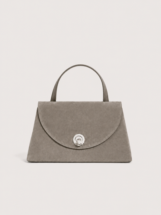Coccinelle Grey Suede C-Me Logo Turn Lock Bag with Flap