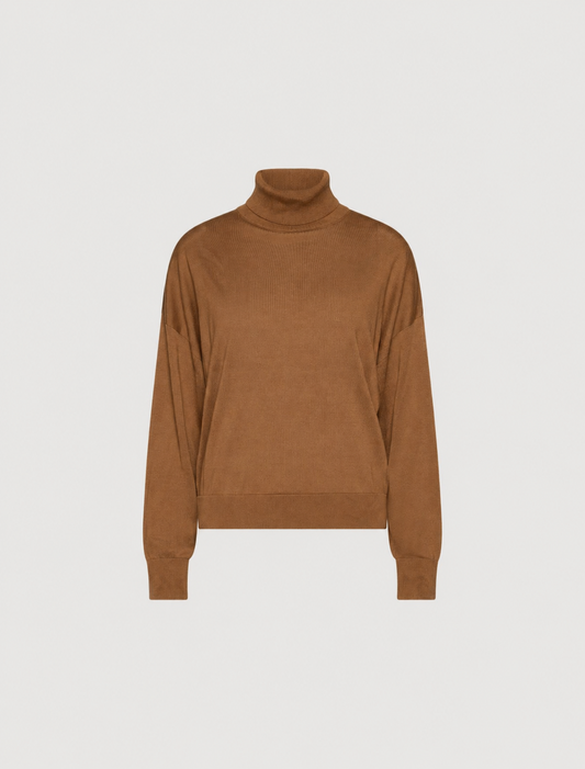 Marella Sport Tobacco Soft Lyocell Polo-Neck Sweater