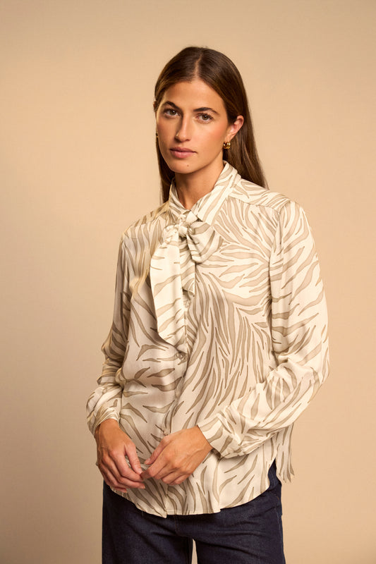 Tinta & Bariloche Off White Zebra Print Blouse with Tie Neck